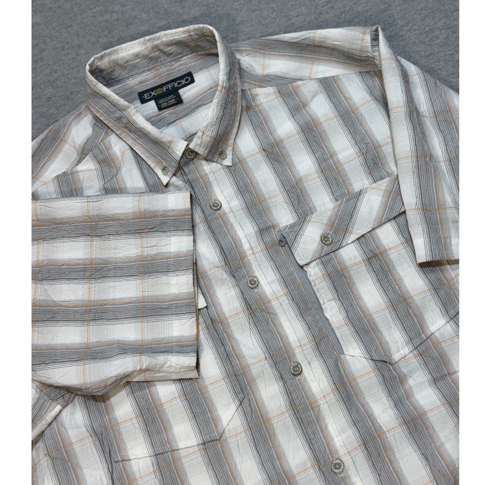 ExOfficio Mens 2XL Plaid Short Sleeve Button Down Fishing Hiking Textured Shirt